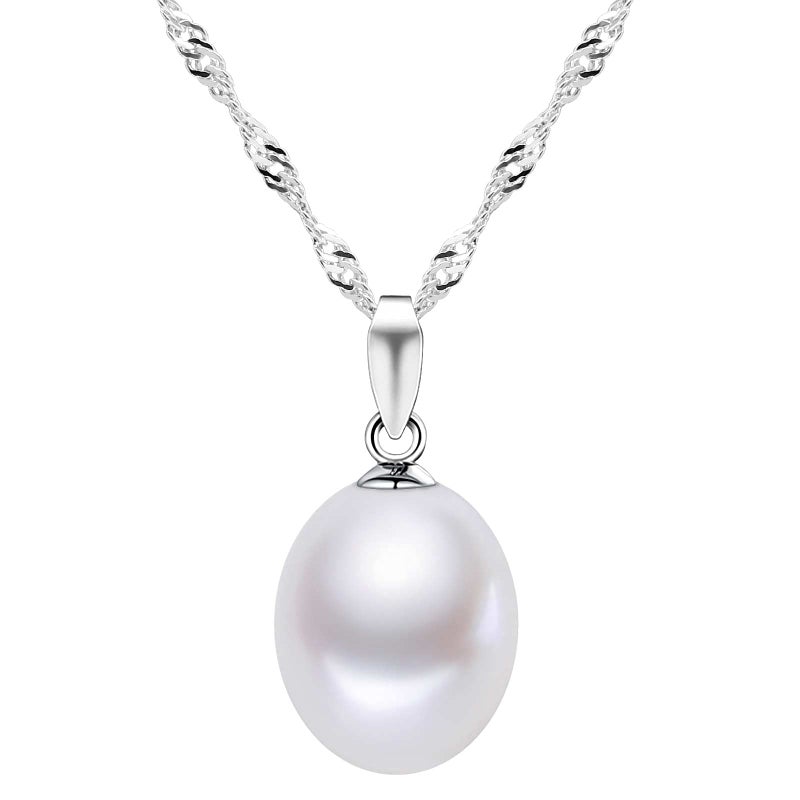 HXZZ Fine Jewelry Women Gifts 925 Sterling Silver Freshwater Cultured Teardrop White Pearl Pendant Necklace Single Pearl Anniversary Birthday for Women - Image 1